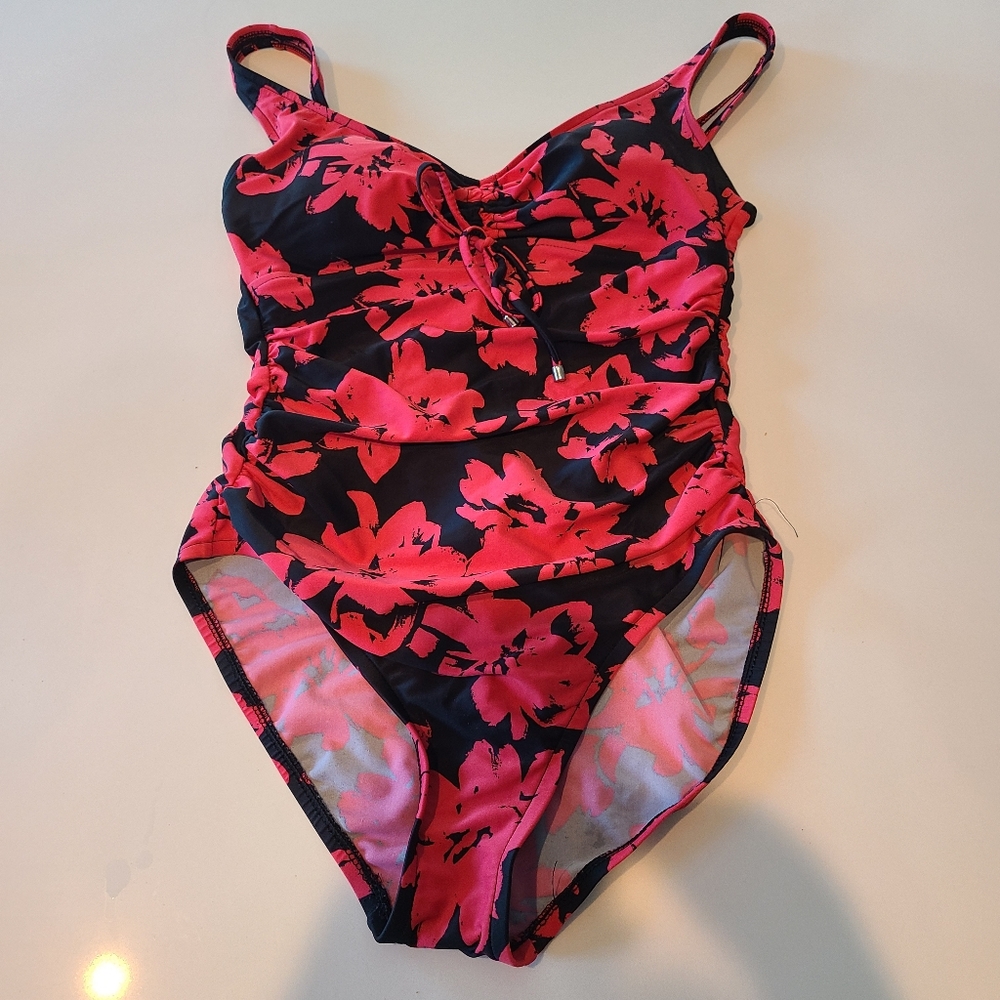 Aqua Green Pink and Black One-Piece Swimsuit in Size Medium